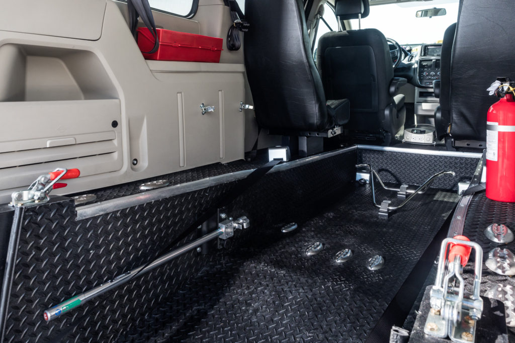 Dodge Caravan Rear entry wheelchair accessible conversion mini van interior